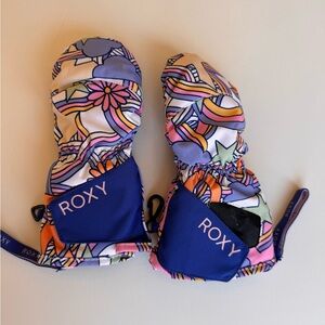 Roxy Kids' Floral Blue and Pink Mittens small 3/4T